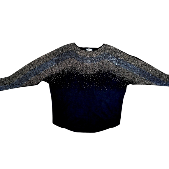 Luxurious Oliver O Silver & Gold Rhinestone Studded Sweater XL - Picture 4 of 6